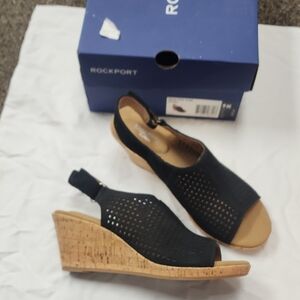 Rockport Women's Black Wedge Sandals New